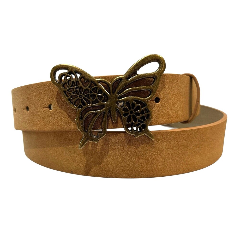 Nobo Women's Tan Belt w Brass-tone Butterfly Buckle Size XL NWT Boho Hippie